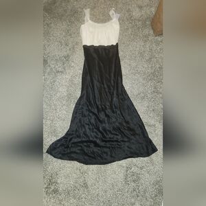 90s Vera Wang B&W Lace Strap Silky Maxi  - Elegant Two-Tone Slip Dress/Gown. NWT